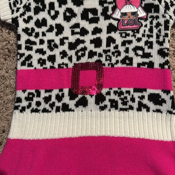Girls size S (6/6x) LOL leopard print and hot pink sweater dress - Picture 2 of 3